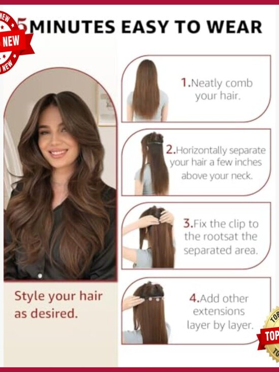 16 Inch Real Human Hair Clip Extensions 6pcs 100g Straight Double Drawn main image 5